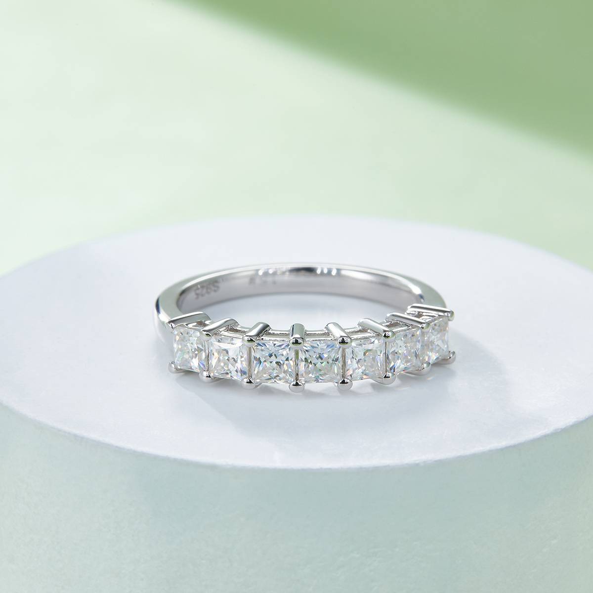 Square lined ring S925 silver plated platinum Moissanite women's ring 2.1 carats D-grade